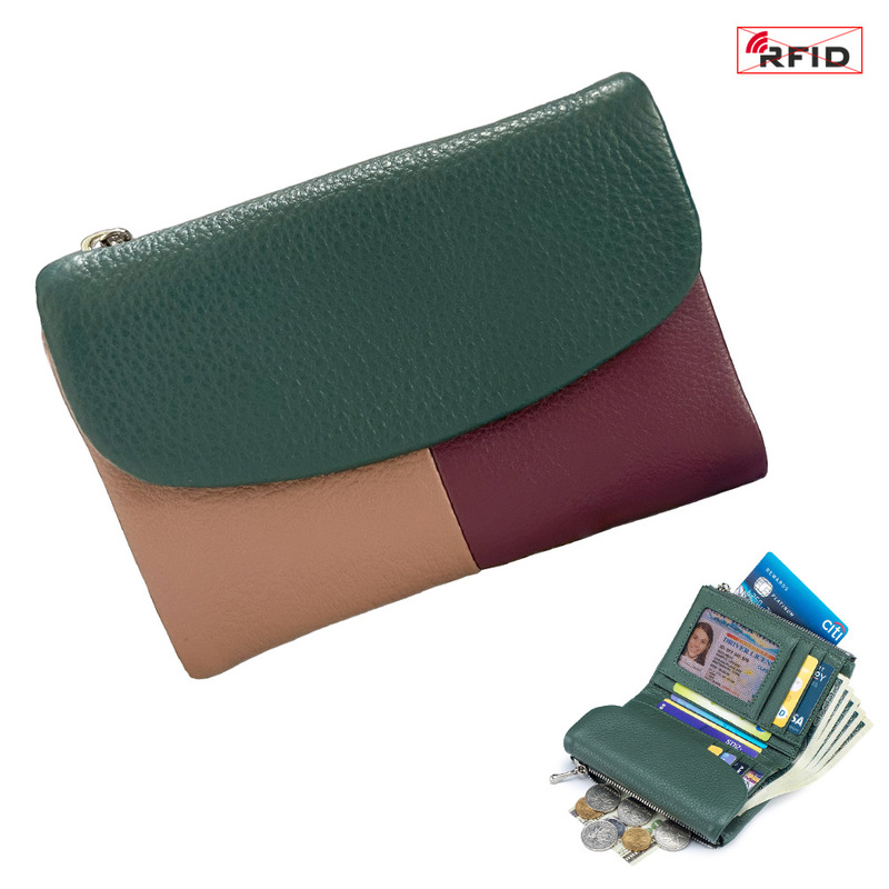 本革ショートウォレット RFID ファッション ソフトレザー質感 ハンドバッグ 女性用 大容量収納バッグ 一層牛革財布|undefined