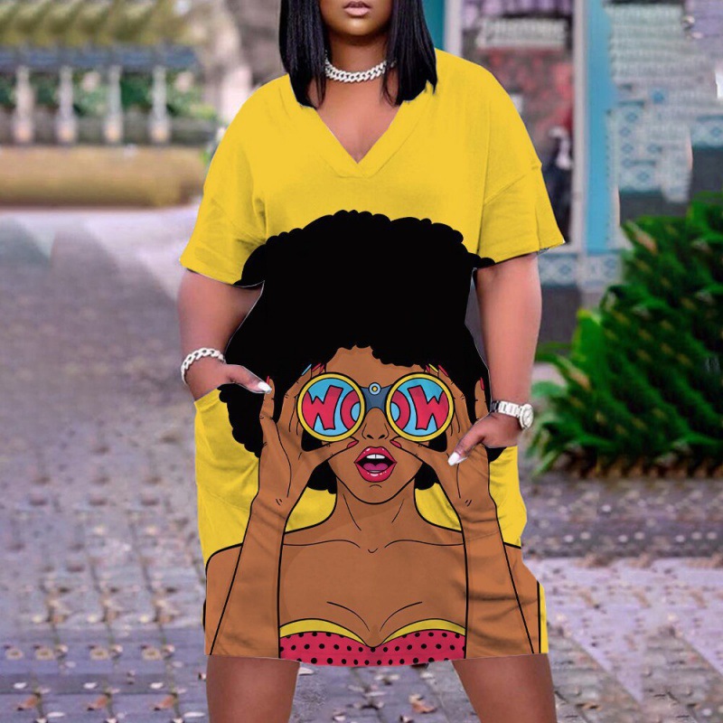 LXW 欧美新款时尚复古沙滩裙印花女士3D数码印花休闲中长裙