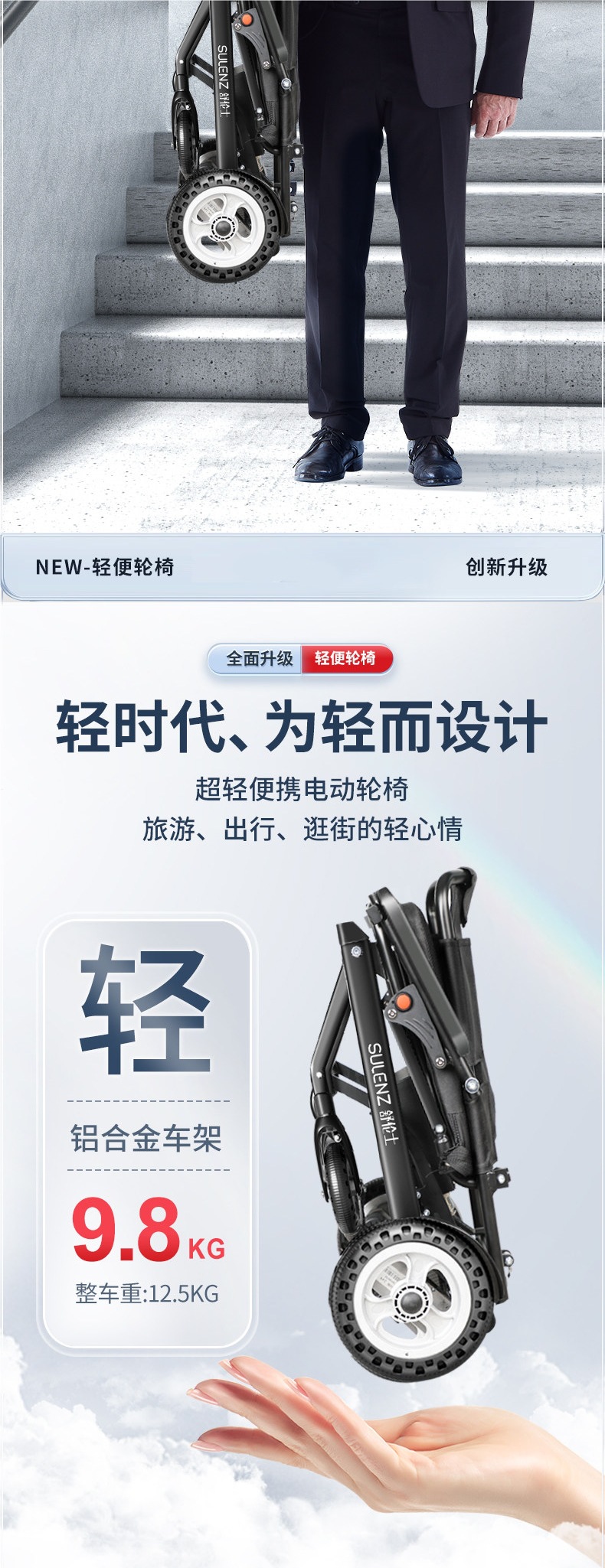 Shulunshi electric wheelchair is an intelligent, fully automatic, ultra-lightweight, foldable, and portable mobility aid for the elderly and disabled
