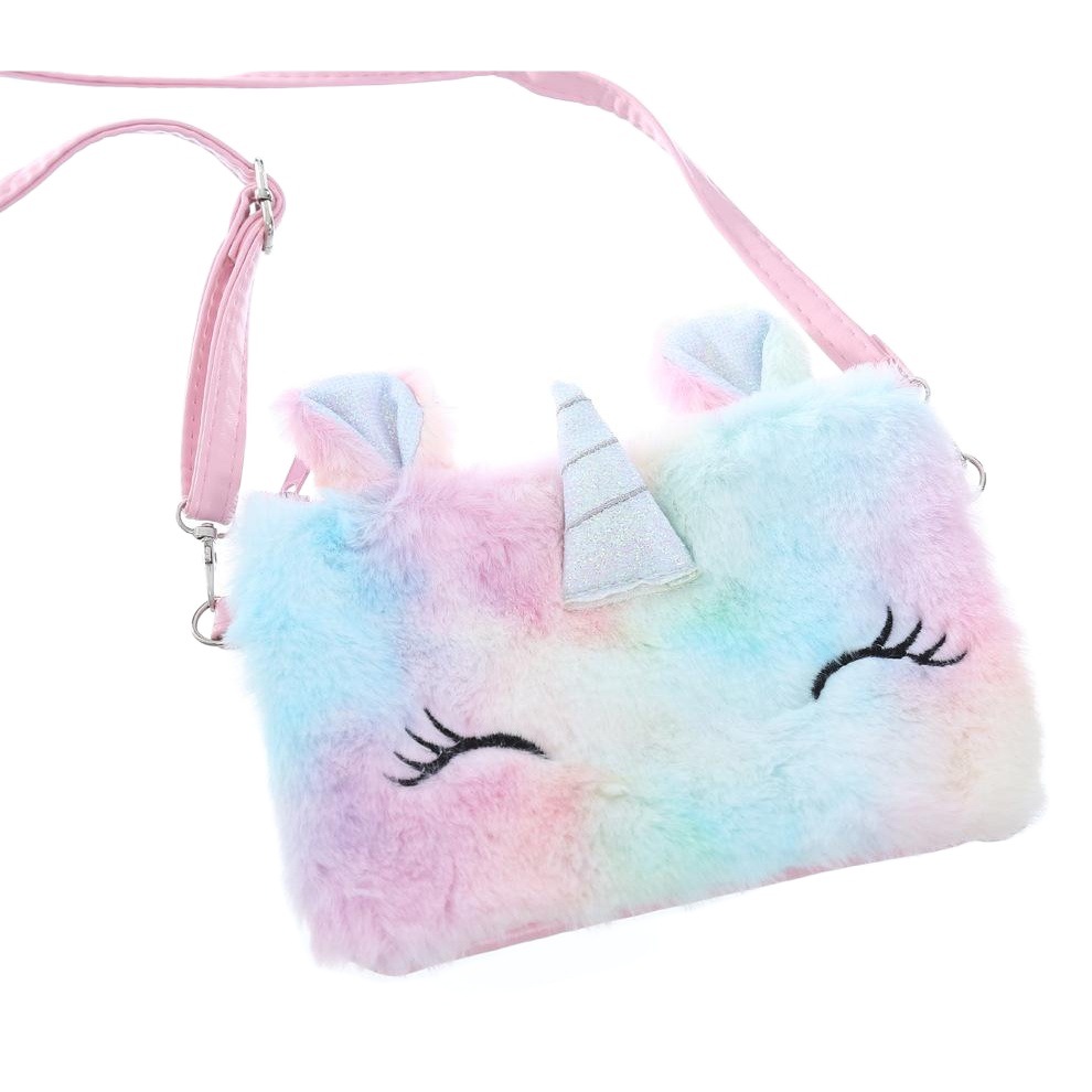 Unicornio de dibujos animados unicornio bolsa de hombro de los niños de La felpa bordado bolsa de mensajero de la muchacha de hombro cuadrado bolsa de teléfono