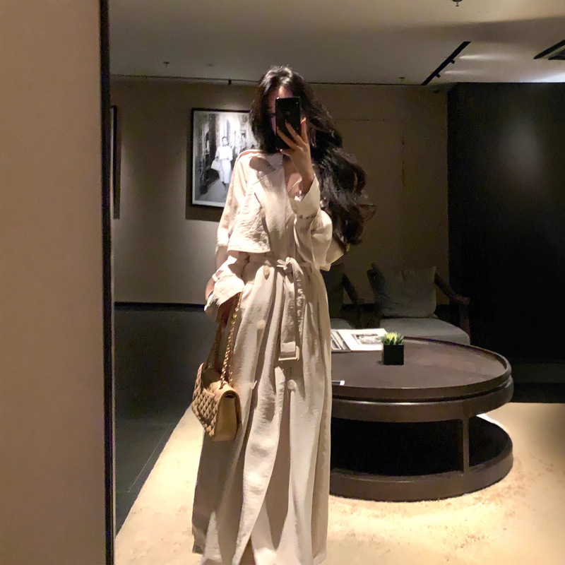从一时刻【九头身风衣】双排扣翻领垂感气质风衣外套秋季收腰长款|undefined
