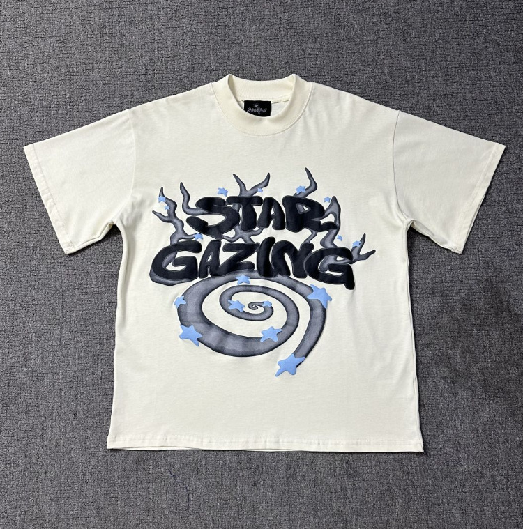 Travis Scott Astroworld T-shirt Stargazing Graffiti Foam Print Cream
