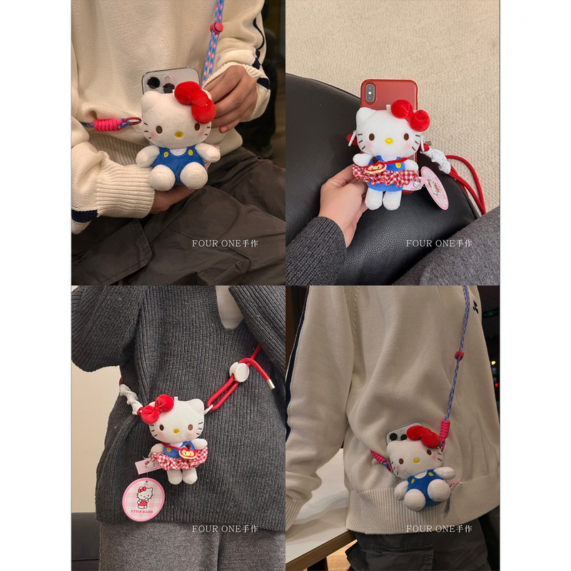 手机背夹红蓝kitty手机背夹女生个性手机壳可爱玩偶公仔|undefined