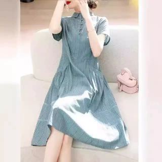 2024夏季新款高级感小个子连衣裙女文艺复古收腰气质宽松减龄裙子