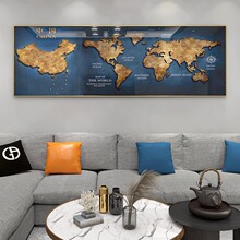 简约轻奢中国世界地图挂画复古客厅沙发背景墙面装饰画办公室壁画