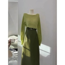 今年秋冬流行绝美奶小香风韩系穿搭绿色针织上衣半身裙套装女
