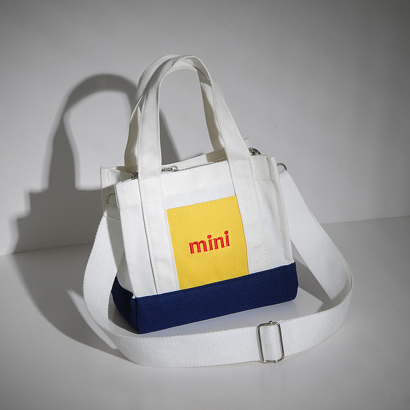 Contraste de color mini letra ins lienzo bolso de hombro bolso de mano bolsa de almacenamiento fresco todo partido 2021 bolso de lona de moda