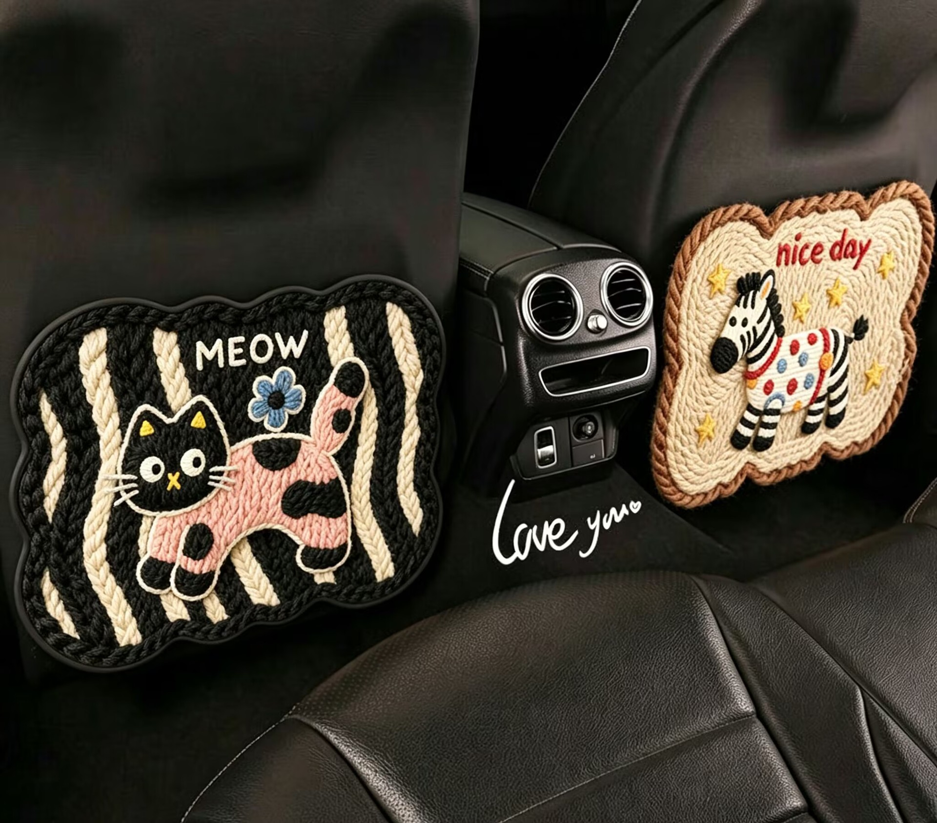 Woven Zebra Pattern Dog and Cat Cute Car Interior Children's Anti-Kick Mat Cartoon Car Seat Back Anti-Kick Mat Cartoon