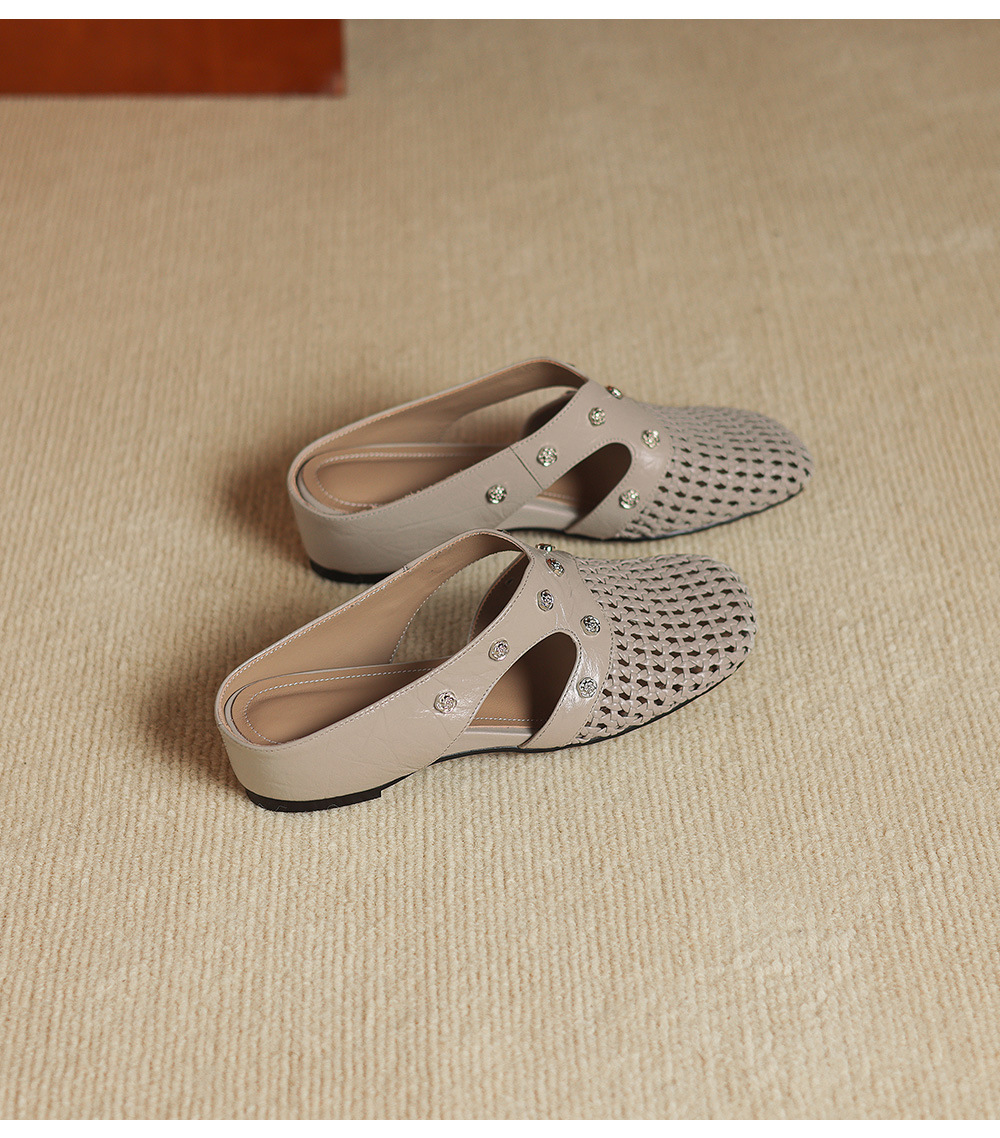 Dép sandal nữ quai chữ V phong cách vintage, mũi kín, đế xuồng thoải mái — đen chi tiết 14