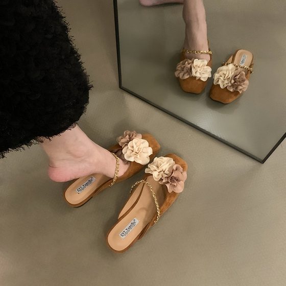 Flat New Chinese Style Flat Toe Half Shoes Women's Shoes Outer Wear 2024 New Internet Celebrity Hot Style Elegant Small Sandals