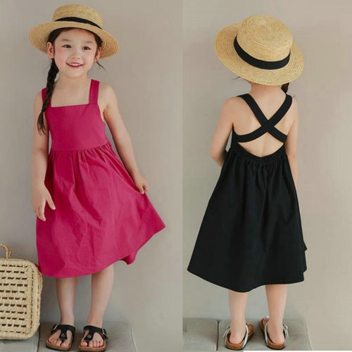 Girls skirt backless cross sweet dress princess skirt 24 summer clothes new foreign trade children's clothing drop shipping 3-8 years old