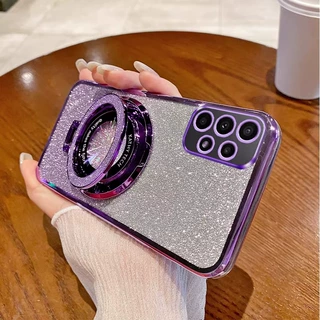适用三星A16手机壳电镀边散粉纸软壳Galaxy A53立体支架防摔保护