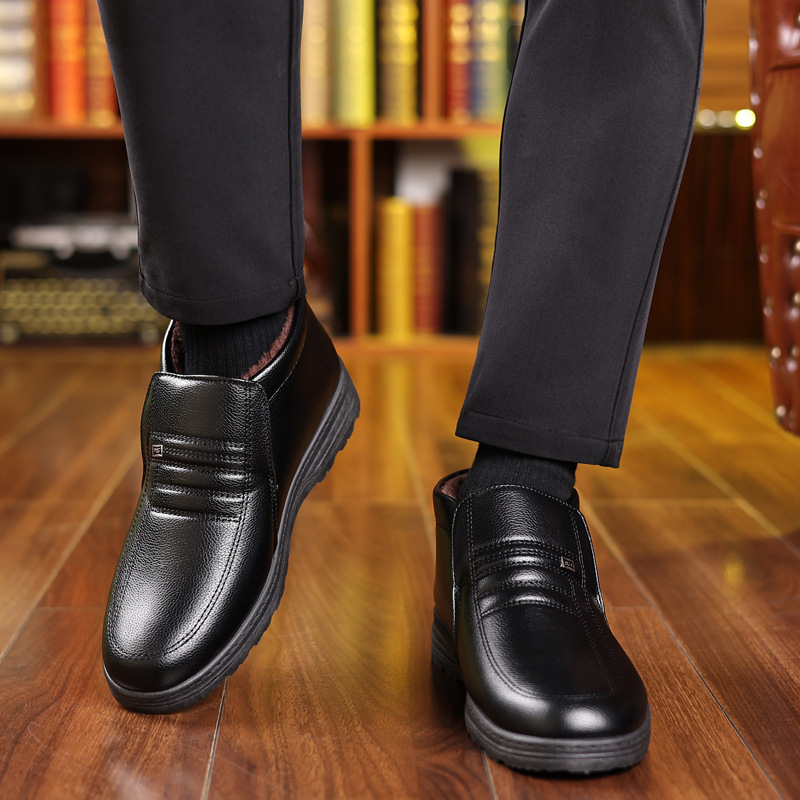 Zapatos de Algodón Casuales para Hombre, Forrados de Felpa, Antideslizantes, de Invierno 2025, Zapatos de Algodón para Hombre Mayor, Zapatos de Algodón de Cuero para Hombre