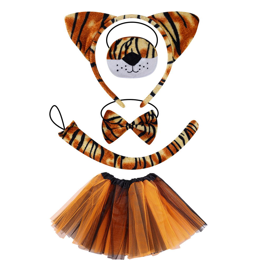 Venta caliente transfronteriza Diadema de animales de Halloween Diadema de orejas de tigre Traje de nariz Bola de leopardo para niños Vestir mujer