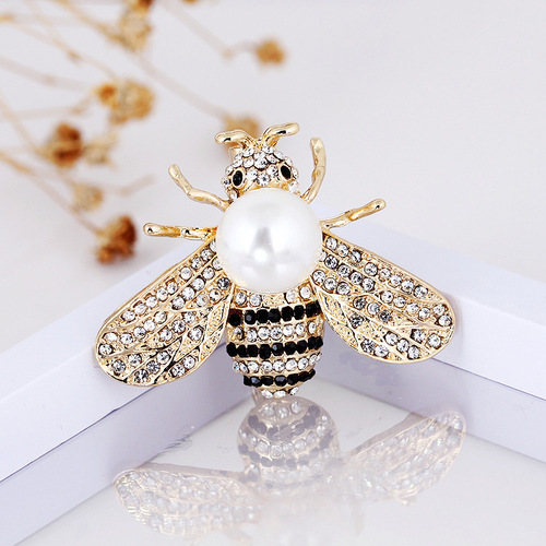 Bee anti-exposure pearl diamond corsage brooch rhinestone brooch cross-border clothing dripping oil insect bee brooch