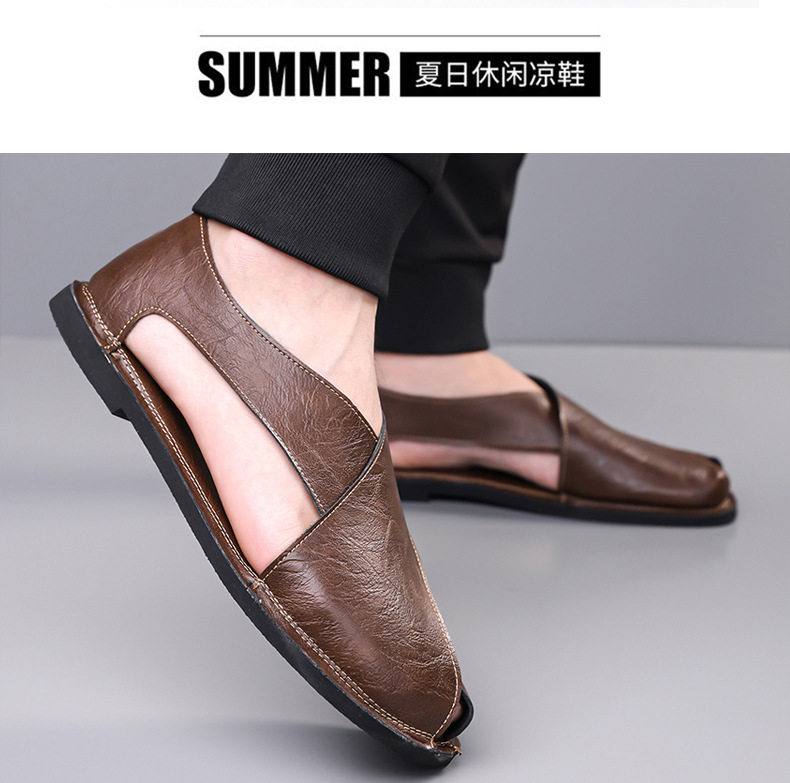 Dép sandal nam quai ngang kiểu La Mã cổ điển, thoáng khí, đế cao su — nâu, đen chi tiết 17