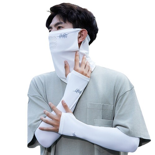 Men's Sun Protection Mask Cooling Ice Silk Face Cover Summer Outdoor Full Face UV Shield Neck Cover Set
