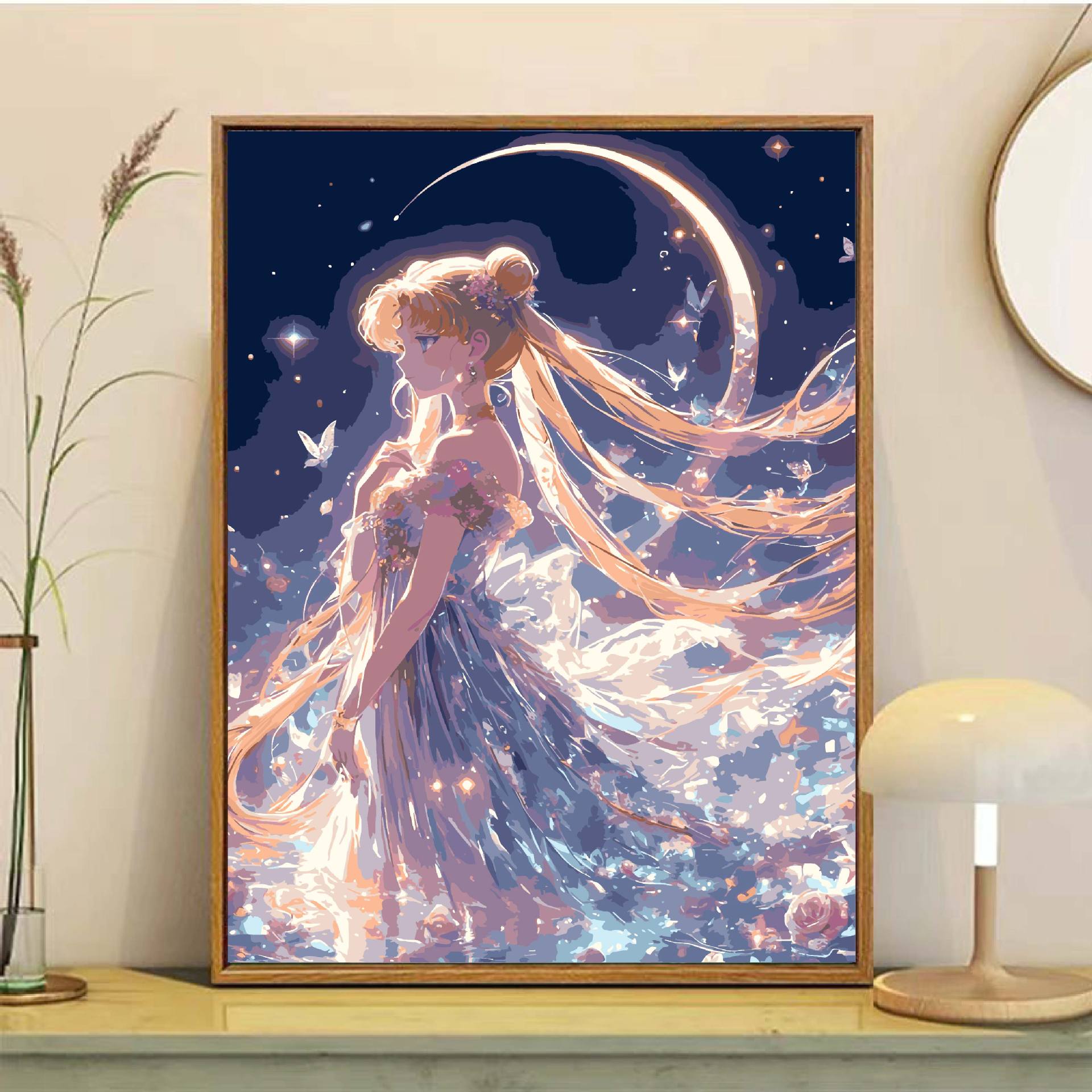 Sailor Moon pintura al óleo digital DiDi princesa pintura de agua hielo luna animación pintura colgante simple pintura de relleno manual