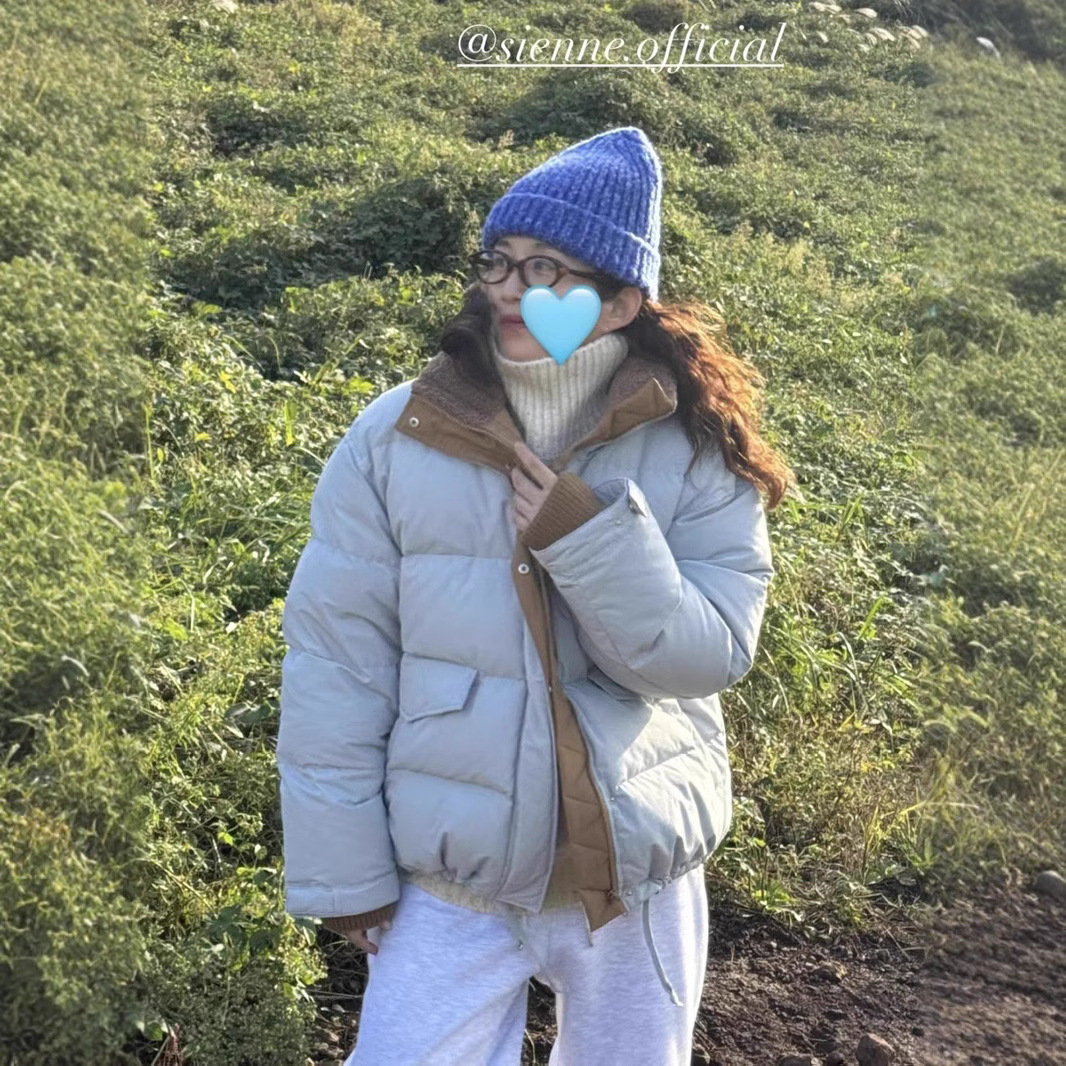 现 韩国东大门sie*ne立领羽绒服复古撞色韩系宽松休闲拉链外套女