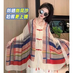 民族风旅游披肩手工盘扣防晒罩衫百搭纱巾防沙围巾秋冬季2025新款