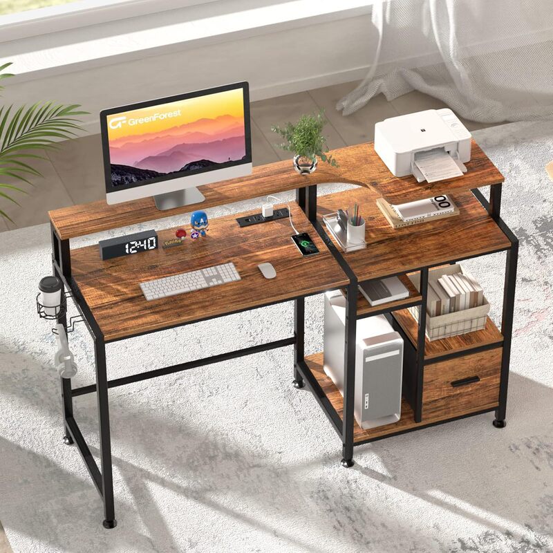 Hot-Selling Popular Home Office Computer Desk with Storage Drawers, Printer and Monitor Shelf, Trendy Office Desk Hot-Selling Popular Home Office Computer Desk with Storage Drawers, Printer and Monitor Shelf, Trendy Office Desk