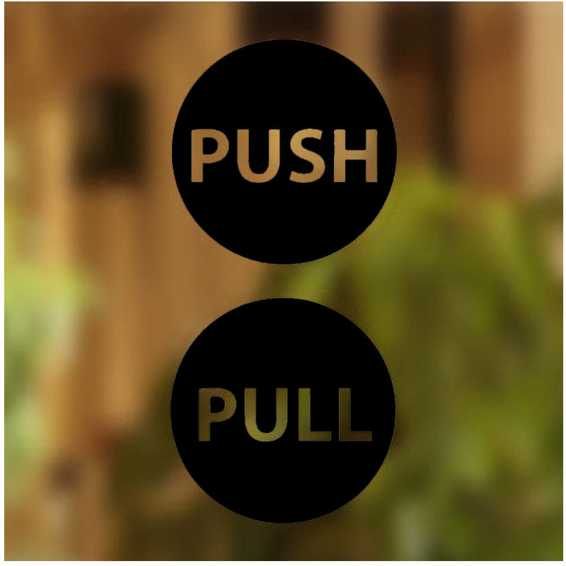 Un conjunto de puertas deslizantes de vidrio circulares Push Pull simple y creativo con etiqueta autoadhesiva