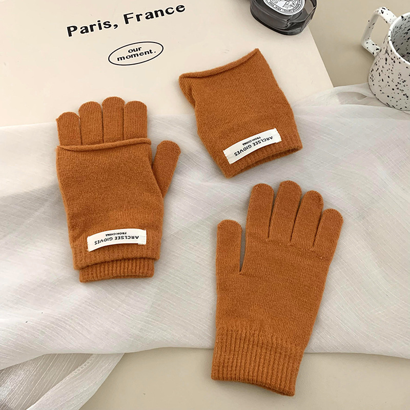 Guantes de ciclismo calientes de invierno coreano con pantalla táctil ins guantes de punto de color caramelo dos piezas de guantes de dedo para mujeres