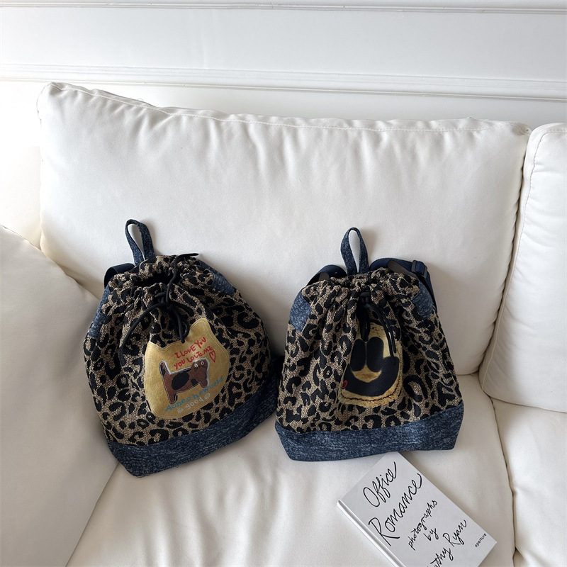 Retro leopardo mochila para niños y niñas caricatura lindo gatito sonriente mochila vaquero nuevo paquete de gran capacidad para niños
