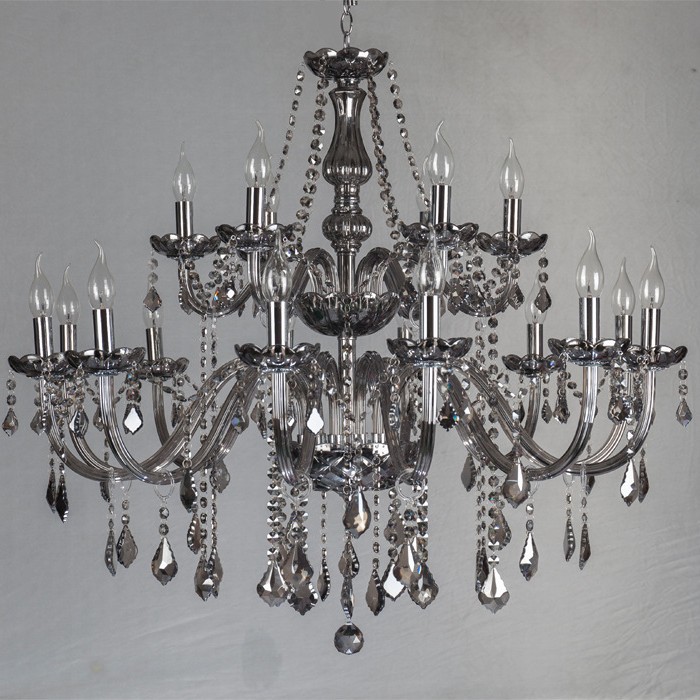 10 + 5 gris ahumado araña de cristal de doble capa 15-cabeza de la lámpara de la vela lámpara de cristal sala de estar comedor lámpara adecuada para Hotel KTV