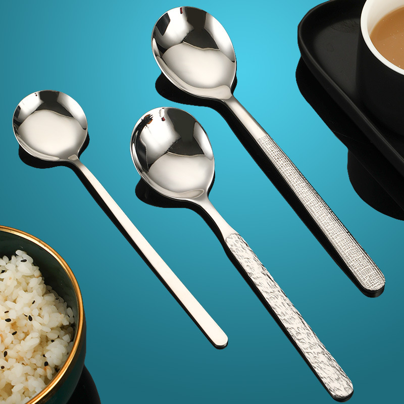 定制高颜值304不锈钢勺子吃饭西瓜勺圆头长柄喝汤勺汤匙加厚复古