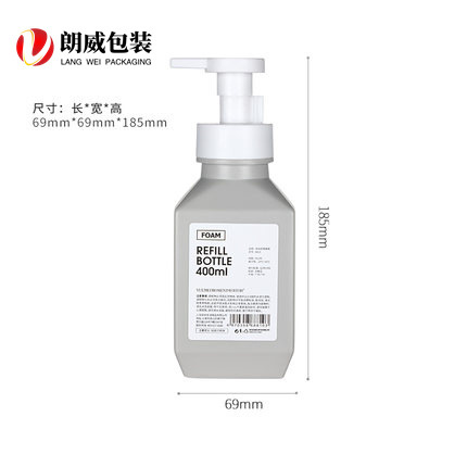 HDPE botella de espuma cuadrada desinfectante de manos botella de gel de ducha botella cosmética botella de espuma de limpieza