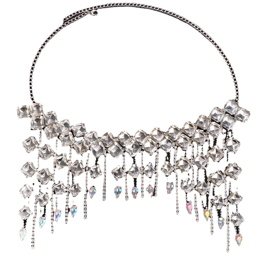 Tocado de borla personalizado transfronterizo femenino europeo y americano sexy exagerado de múltiples capas rhinestone borla cadena del pelo accesorios para el cabello tocado