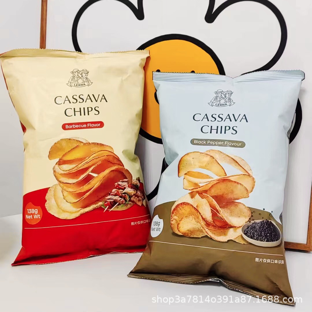 包邮印尼进口莱纳木薯片138g烧烤味黑胡椒味网红薯片休闲膨化零食