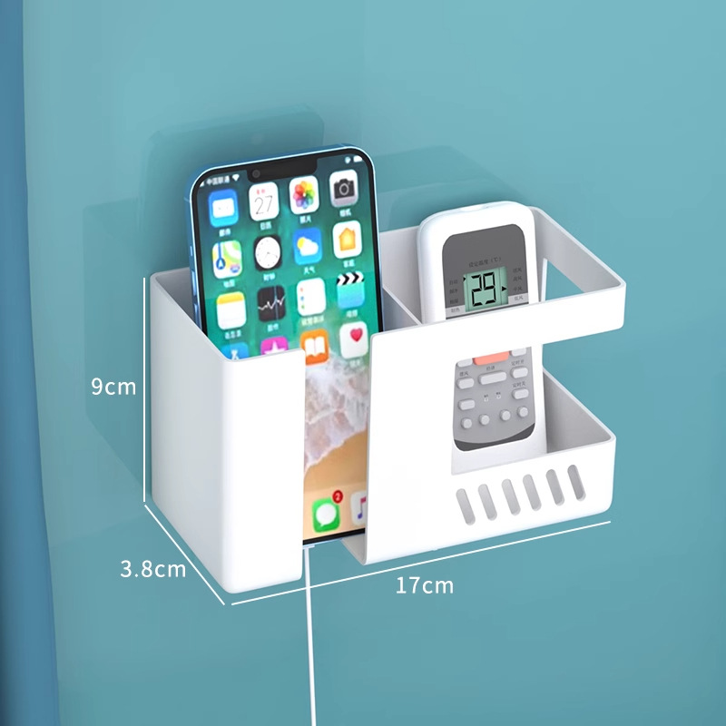 soporte de carga de teléfono móvil doble pared colgante caja de almacenamiento cabezal de cama control remoto doméstico aire acondicionado televisión control remoto percha de almacenamiento image 9