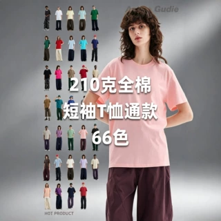 夏季T恤宽松休闲库员外210克66色纯棉圆领男士透气短袖衫吸湿透气