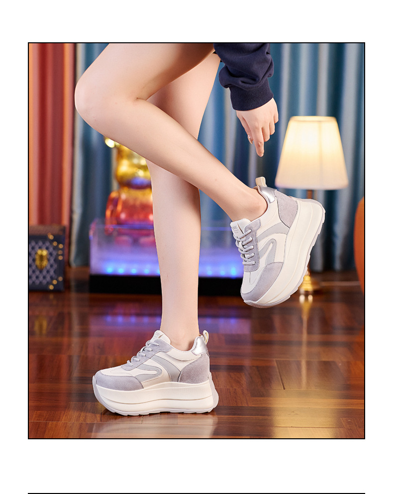 Giày sneaker nữ đế dày tăng chiều cao dáng nhỏ khoe chân — Màu be chi tiết 16