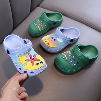 Детские мультяшные комнатные нескользящие тапочки в стиле Crocs подходит для мужчин и женщин, подходят для носки на улице, закрытый носок