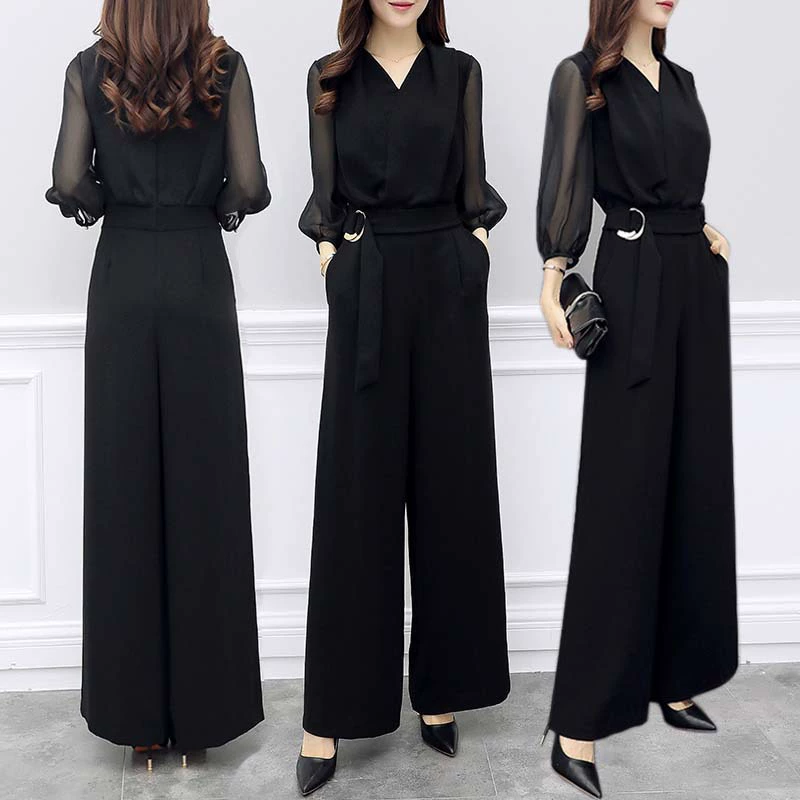 Весной и летом Новое поступление шифоновые брюки с высокой талией черные укороченные рукава облегающие элегантные широкие брюки для похудения костюм для женщин