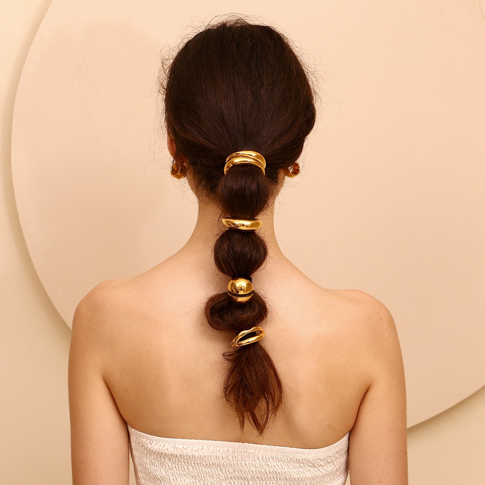Unisex ins niche design advanced sense simple head rope stainless steel gold plated smooth moon hair rope female_voghion.com