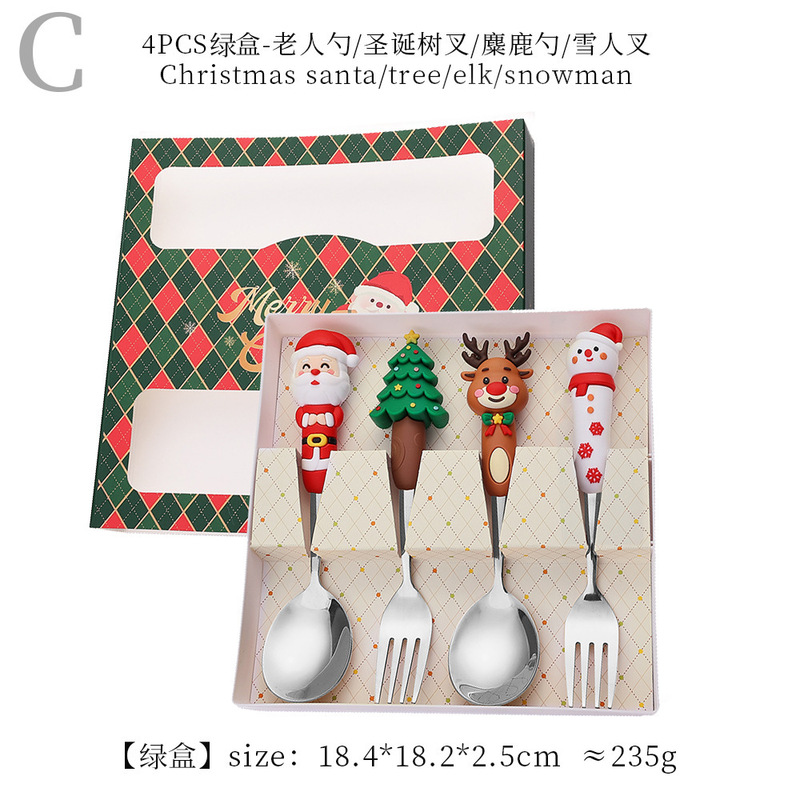 クロスボーダー新しいクリスマススプーン子供の漫画ステンレス鋼ライススプーンインサンタクロース雪だるまヘラジカフォークスプーン|undefined