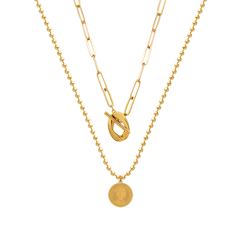 Marka autorizado de acero de titanio collar de retención de color fijo alto otbuckle reina collar de clavícula de doble capa P1028