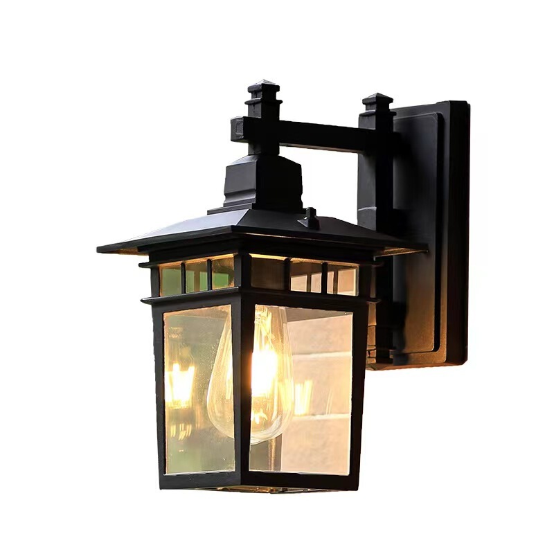 American-Style Simple Waterproof Outdoor Wall Lamp for Corridor, Gate, Villa, and Courtyard with Glass Lampshade, Direct Supply from the Manufacturer