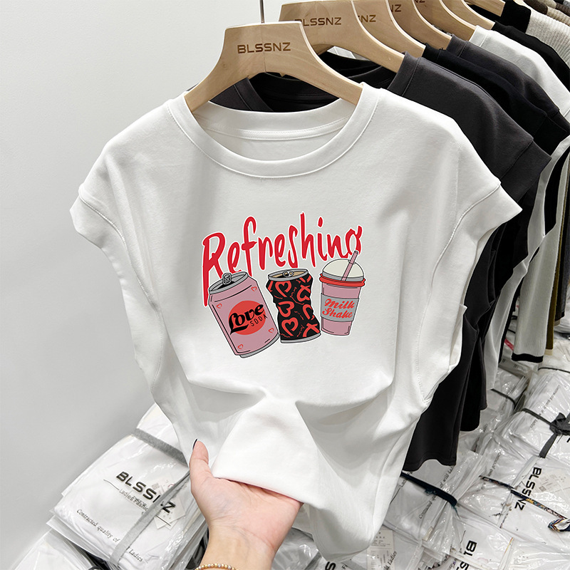 Letter Shoulder Sleeveless T-shirt Women's Short-sleeved Summer Design Sense Niche Waistcoat Loose Small Flying Sleeve Top Letter Shoulder Sleeveless T-shirt Women's Short-sleeved Summer Design Sense Niche Waistcoat Loose Small Flying Sleeve Top