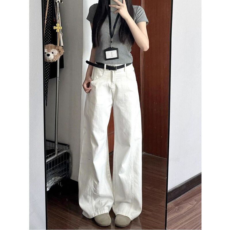 White Straight Jeans for Women Spring & Fall 2025 New High-Waisted Slimming Look Small Loose Narrow Wide-Leg Pants