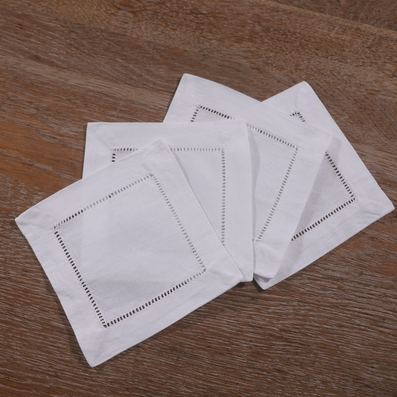 N128-6 Hemstitch Cocktail Napkin Thick Cotton White Embroidery Cocktail Napkin