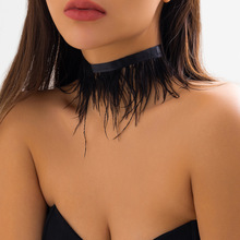 欧美跨境饰品 甜酷羽毛短款项圈个性choker 夸张手工百搭项链女