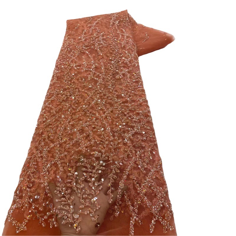 Verano lentejuelas con cuentas bordado tela vestido de novia tela de moda europea y americana con cuentas de encaje JX3410