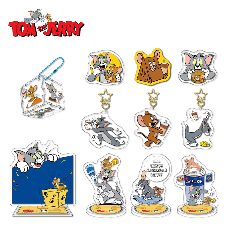 Limited edition keychain desk stand featuring Lucky Coffee x Tom and Jerry collaboration, suitable for wholesale distribution.