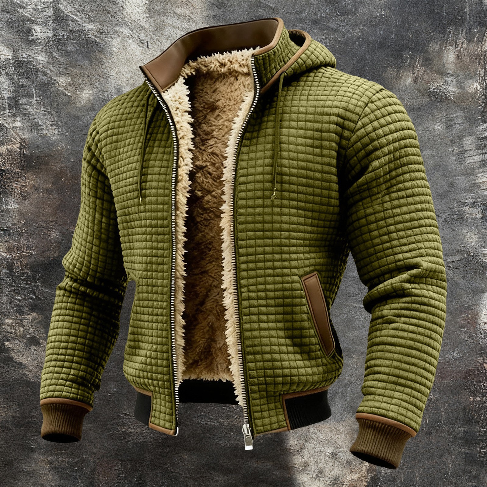 European and American New Popular Autumn and Winter Velvet Thickeneded Hooded Jacket Showing Figure Cross-Border Plaid Hoodie for Men 519