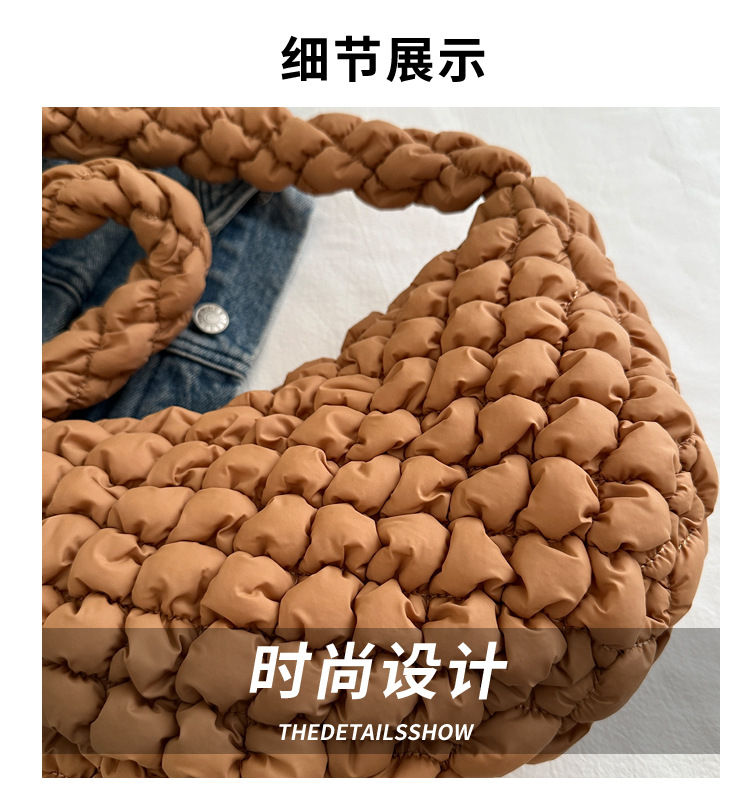 Large-capacity pleated cloud bag, new fashionable single-shoulder hand-held dumpling bag, solid-color simple crossbody bag, cross-border wholesale Specification drawing